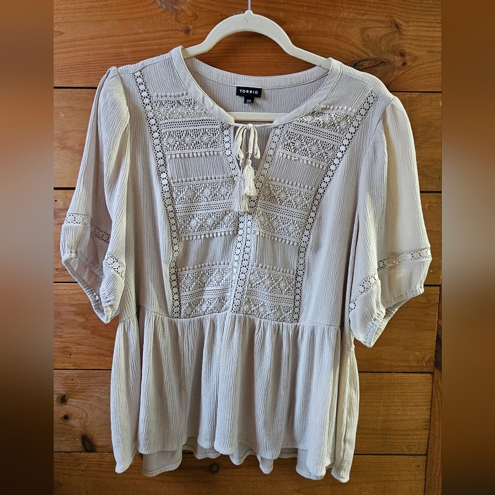 Torrid Cream Lace Accent Blouse